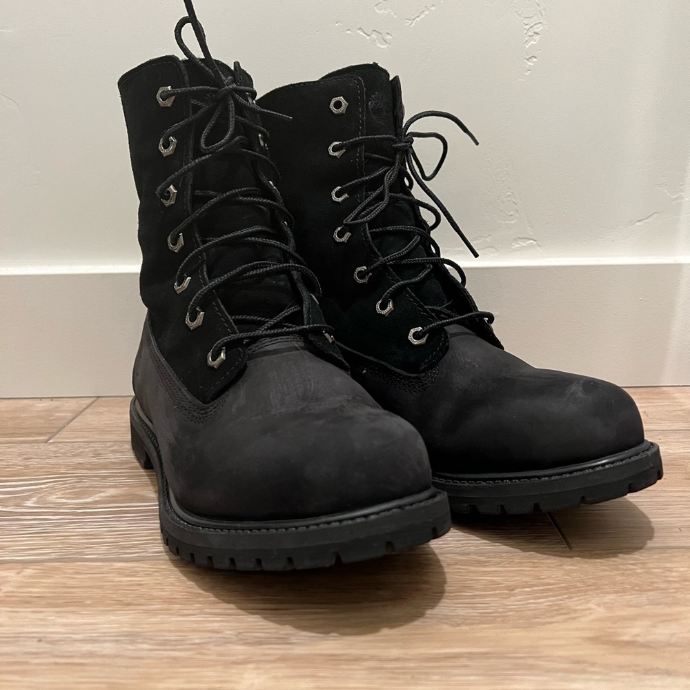 Timberland Authentics teddy fleece fold-down boots in black nubuck